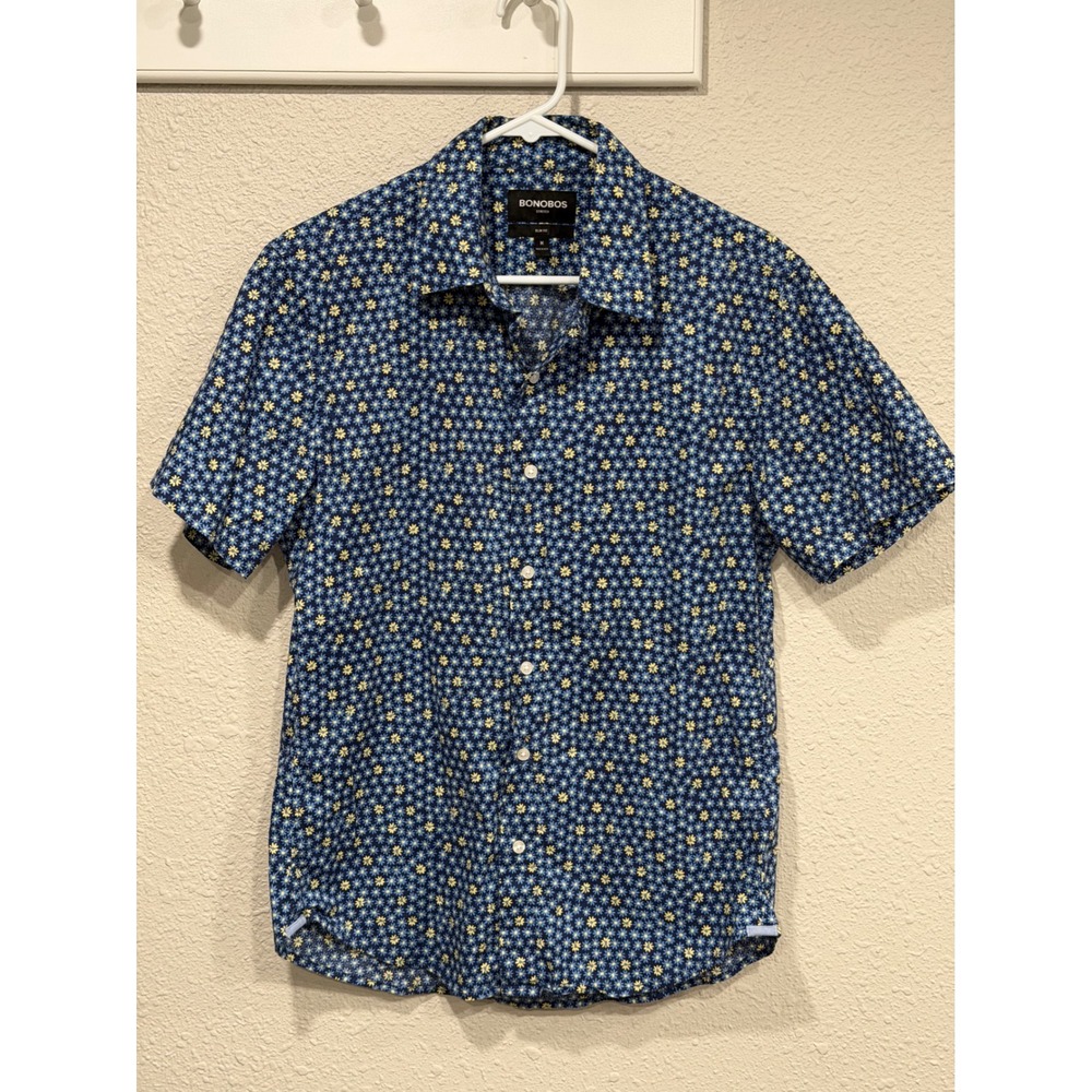 Bonobos Stretch Riviera Slim Fit Floral Shirt Blue Men's M Resort Coastal Preppy - Picture 3 of 7